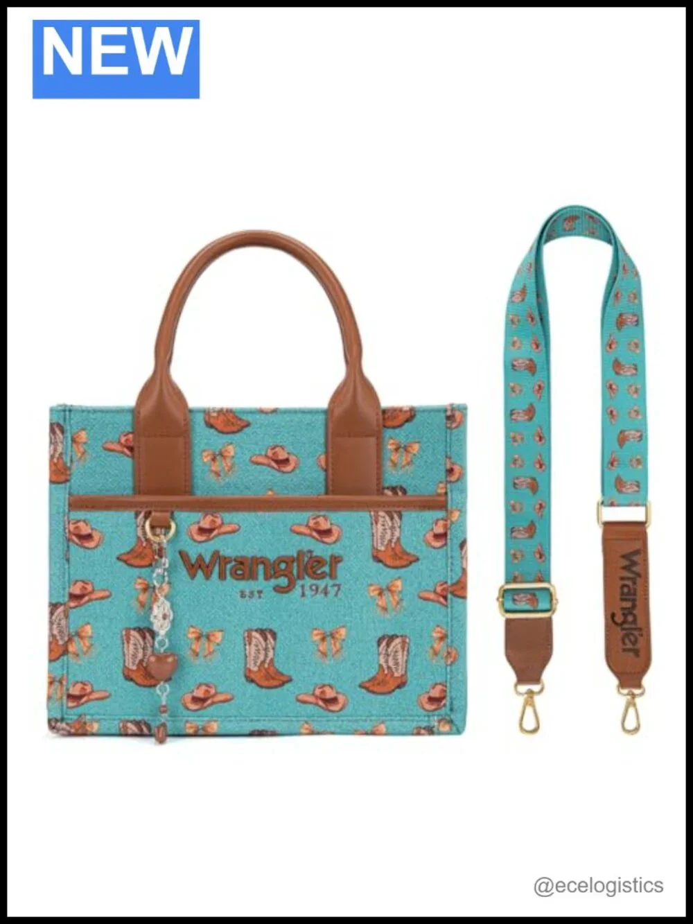 Western Canvas Tote Bag Sueded Vegan Leather Satchel Handbag with Charm